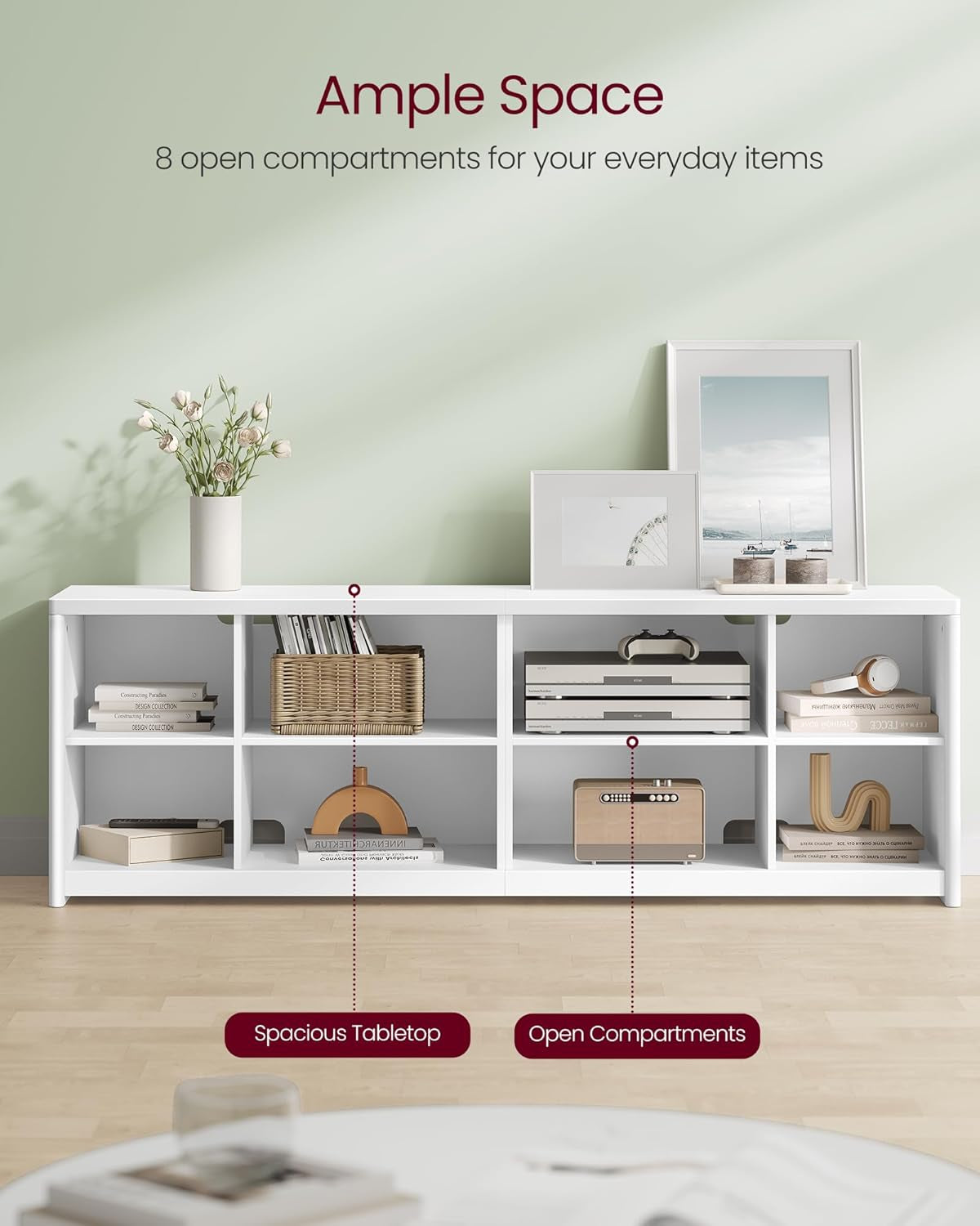 TV Stand for Tvs up to 75 Inches, Entertainment Center with Storage Shelves, TV Console Table, Easy to Assemble, TV Cabinet for Living Room, Bedroom, Cloud White ULTV112W01
