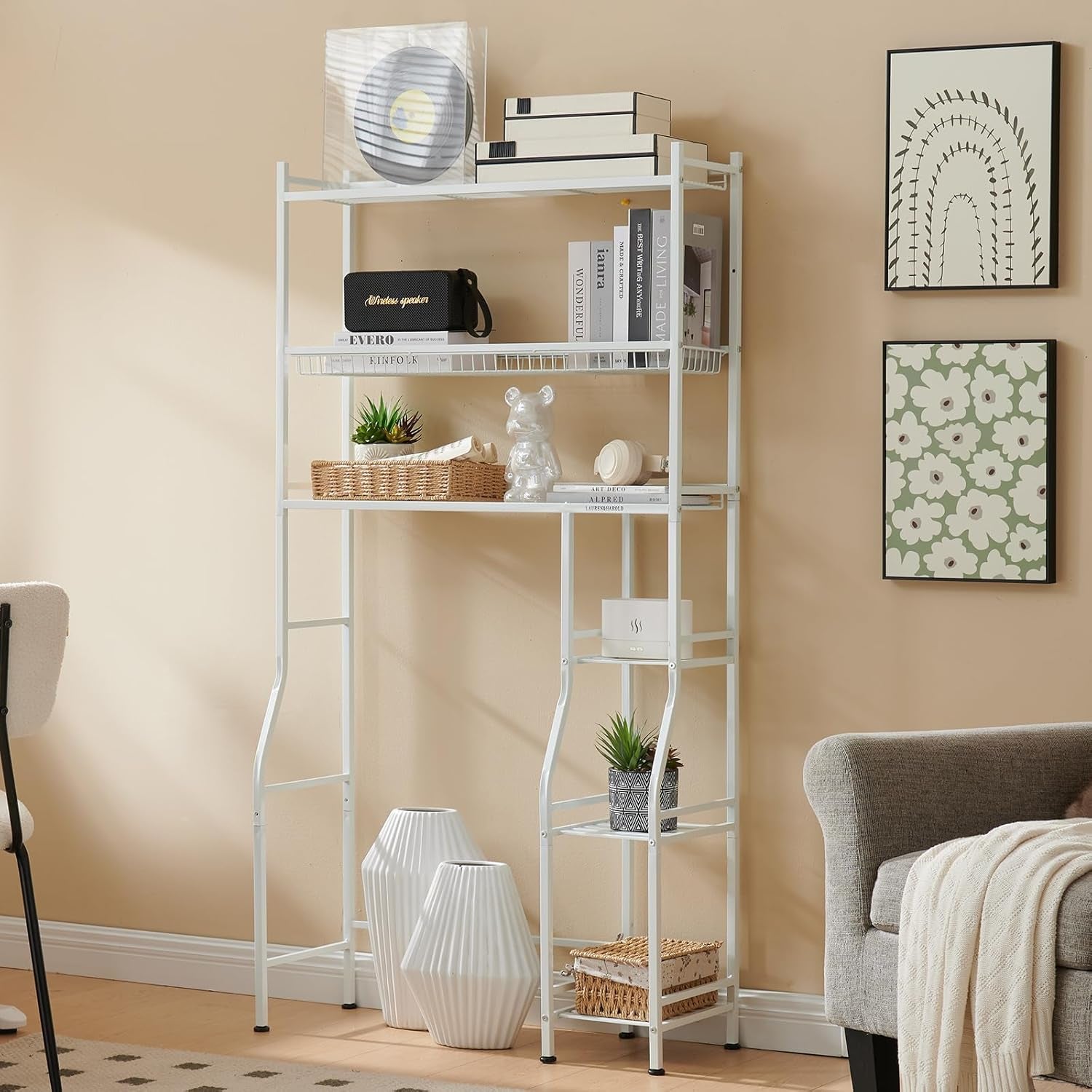 over Toilet Bathroom Organizer 33",6-Tier over the Toilet Storage Cabinet,Over the Toilet Storage Shelf for Restroom,Laundry (Champagne Gold)