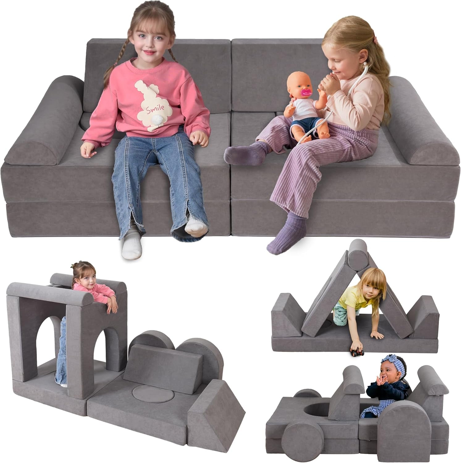 12-Piece Modular Kids Play Couch – Premium Soft Foam, Removable Cover, Comfortable & Safe Toddler Couch for Children 1-6 Years, Portable & Easy to Clean, Ideal for Living Room & Playroom