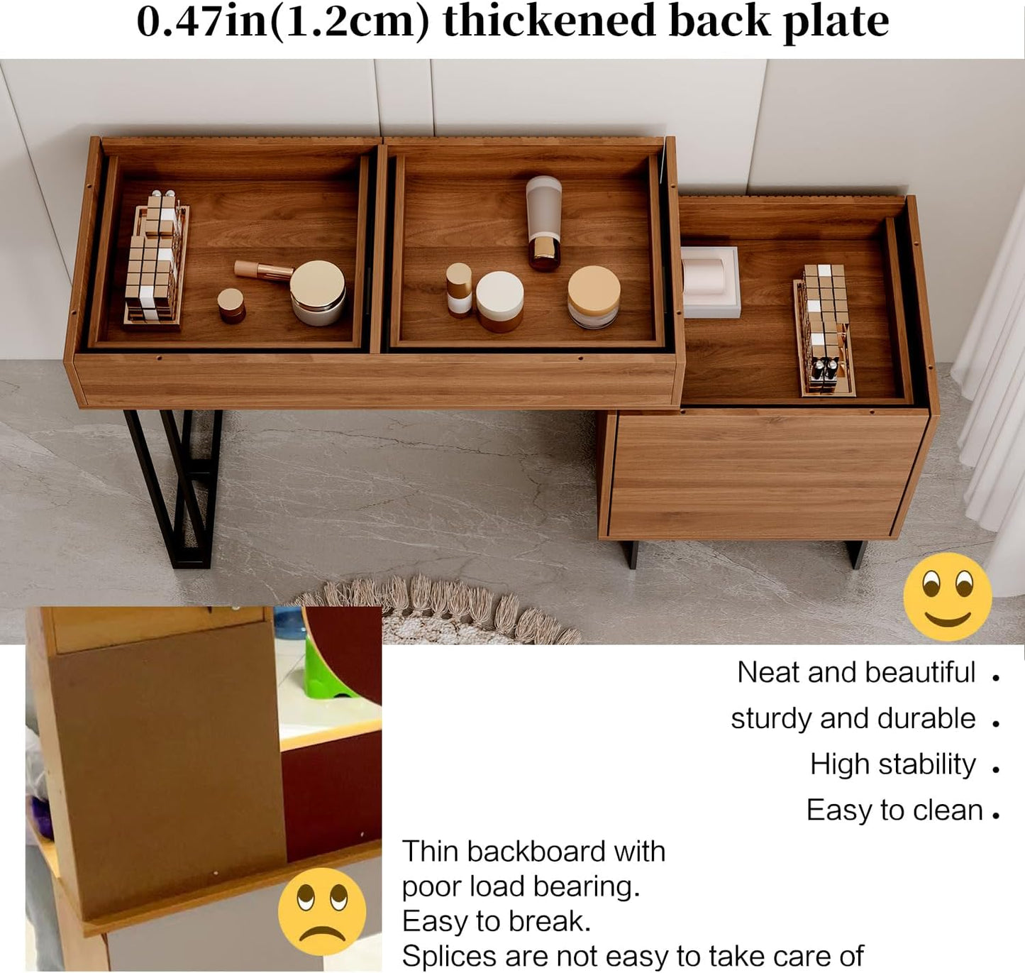Brown Vanity Desk with Mirror and Lights,Small Makeup Vanity with 5 Drawers,Modern Makeup Table with Adjustable Cabinet for Bedroom,Makeup Room