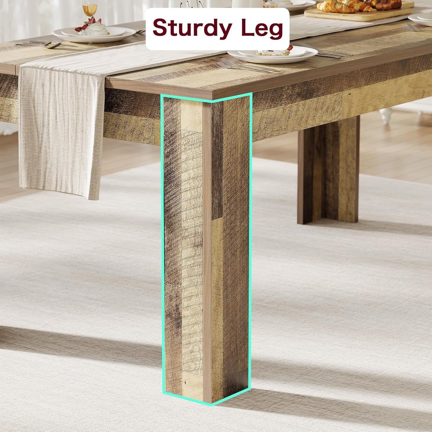 Dining Table for 4-6, 63" Inch Dining Tables for 4, Farmhouse Large Kitchen Dining Table, Rectangular Dining Room Table for Small Space, Wood Dinner Table for Kitchen, Apartment, Rustic Brown