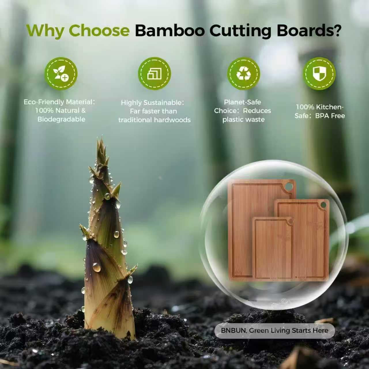 Bamboo Cutting Board for Kitchen, Wood Cutting Board 3 Piece Set with Non-Slip Mat Deep Juice Groove and Built-In Handles, Wooden Cutting Boards for Meat Vegetables Fruit for the Home