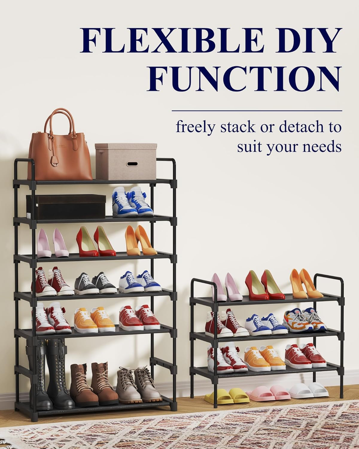 Shoe Rack for Closet, Sturdy Shoe Storage for Entryway, Space-Saving Shoe Rack Small and Shoe Shelf, 27.6" Wide, Black
