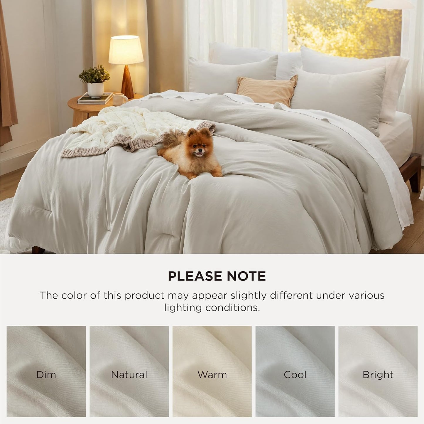 Bedsure King Comforter Set, Beige Soft Prewashed Bedding for All Seasons, 3 Pieces Gentlesoft™ Bed Set, 1 Lightweight Comforter (104"X90") and 2 Pillowcases (20"X36")