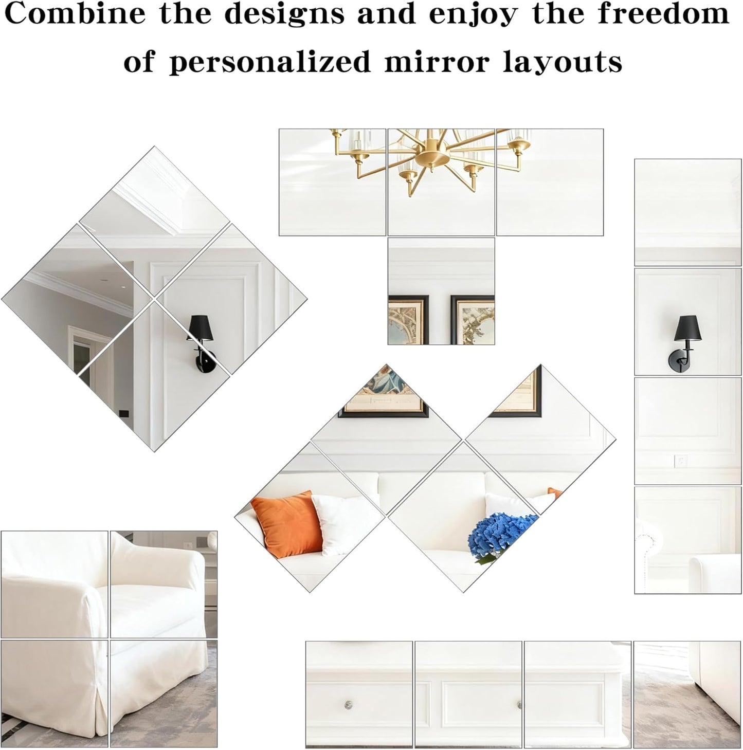 4 Pack Acrylic Mirrors for Wall,8 X 8 Inch Self Adhesive Frameless Small Mirror Tiles, Flexible Plastic Mirror Sheets for Bedroom Home Gym Door (4Pcs 8×8Inch)