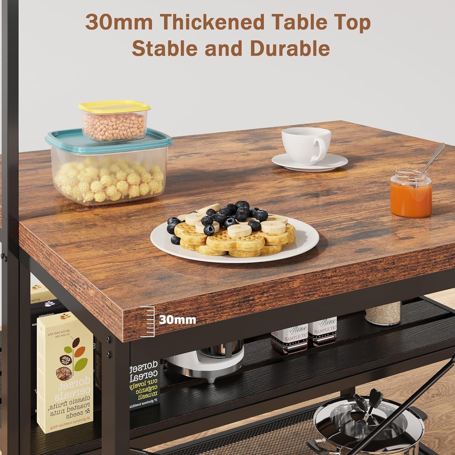 Kitchen Island with Storage, 42''Island Table for Kitchen with Seating Bakers Rack Microwave Oven Stand Shelf with 3 Tier Storage Shelf for Dining Room Living Room, 5 Hooks 42"*28"*72"