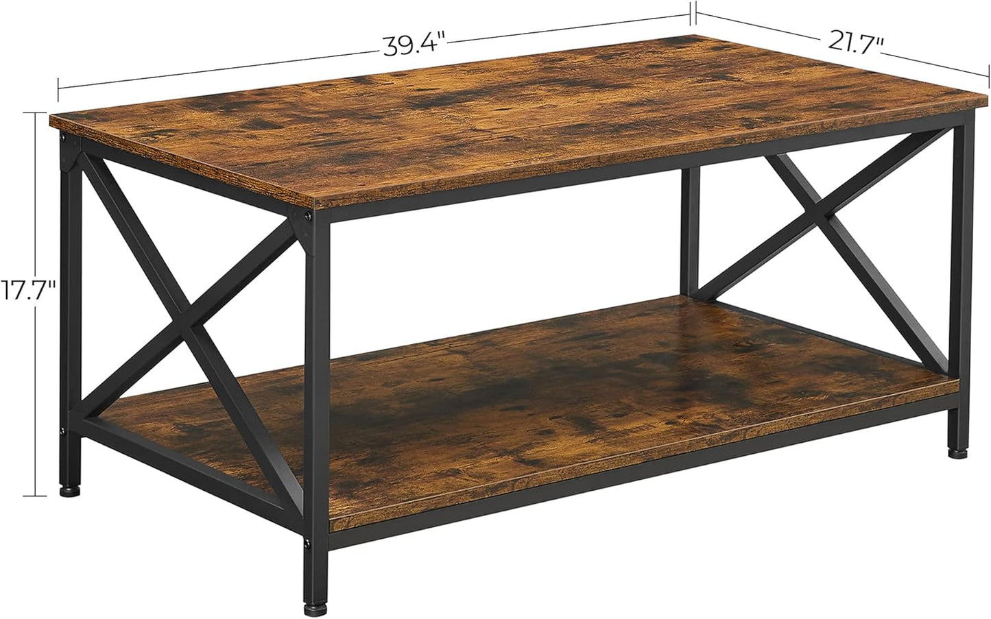 Coffee Table, Cocktail Table with Storage Shelf and X-Shape Steel Frame, Industrial Farmhouse Style, 39.4 X 21.7 X 17.7 Inches, Rustic Brown and Black ULCT200B01V1