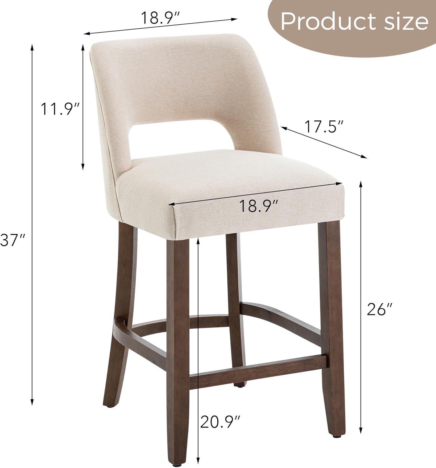 Bar Stools Set of 4,Upholstered Counter Height Bar Stools,Modern Counter Stools with Wood Legs for Kitchen Island Dining Room Bar,Beige