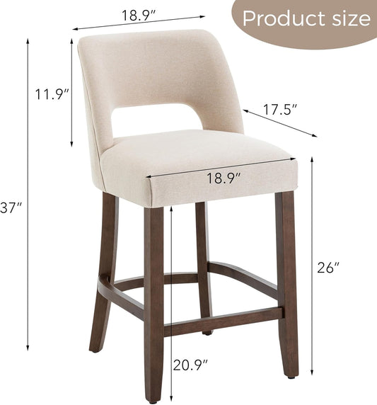 Bar Stools Set of 4,Upholstered Counter Height Bar Stools,Modern Counter Stools with Wood Legs for Kitchen Island Dining Room Bar,Beige