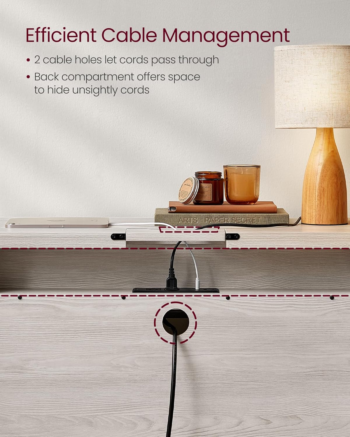 Console Table with Power Outlets, Entryway Table with Storage Shelf, Sofa Table with Drawer, Open Compartment, Rounded Corners, for Living Room, Boho Style, Oatmeal Beige ULNT140K66