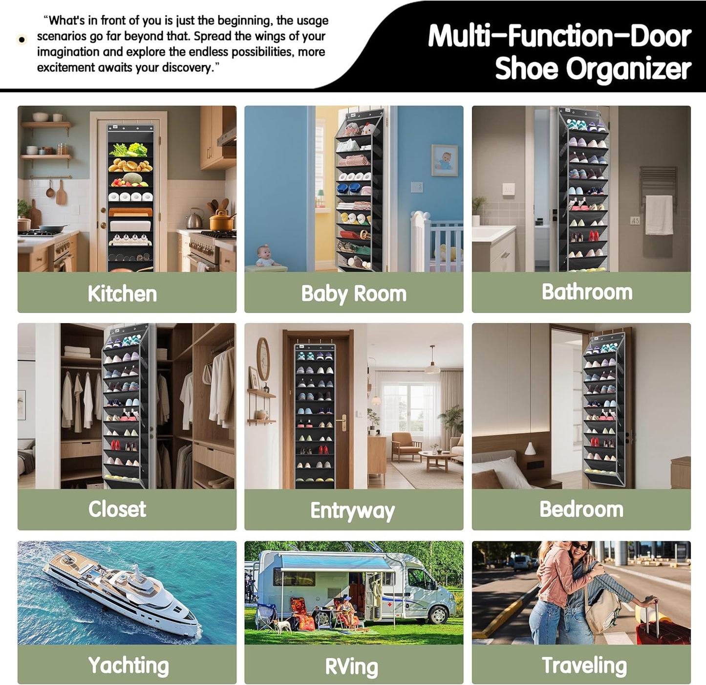 Black ten-tier over the door hanging shoe organizer, view 7