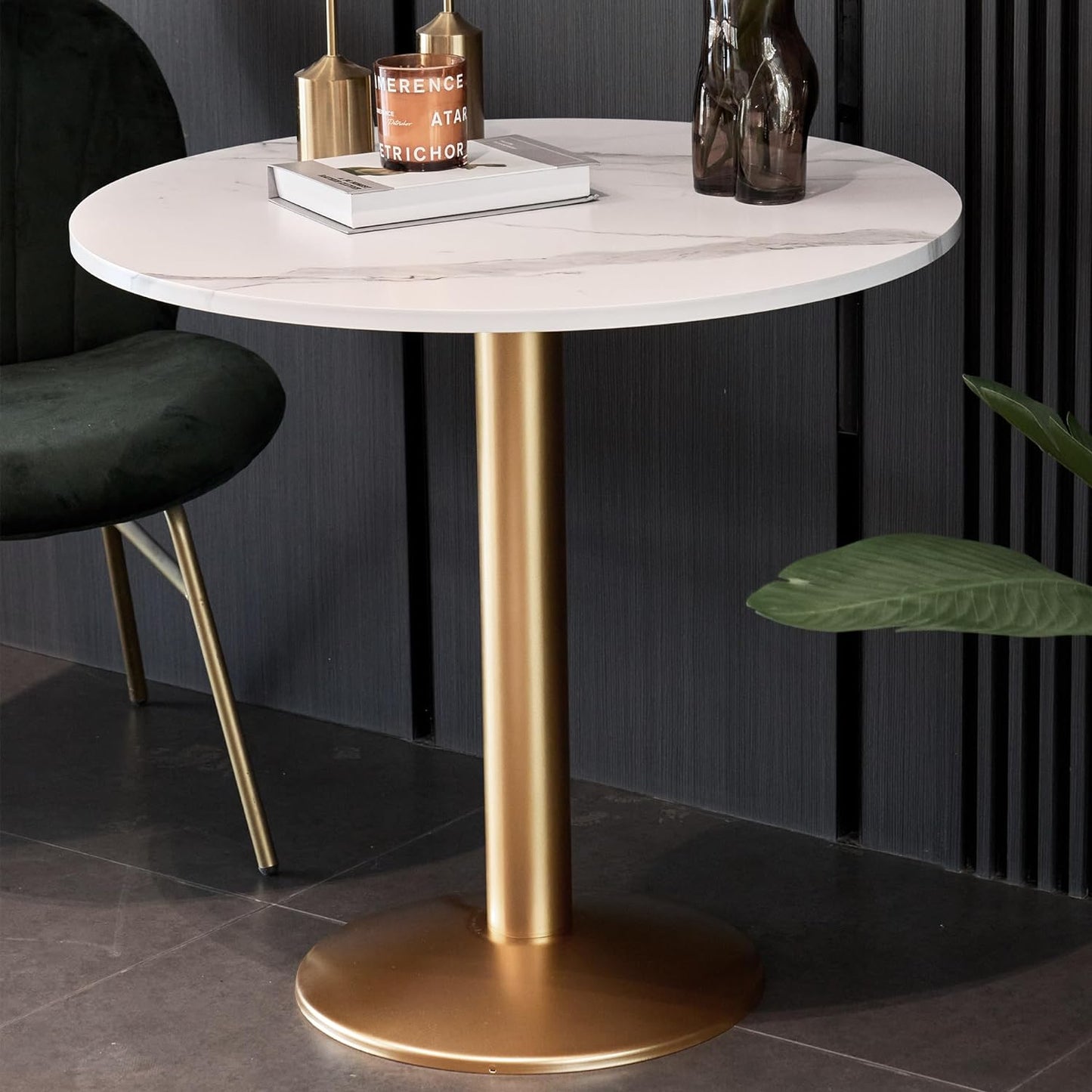 Round Modern Dinning Table 30 Inches Bistro Tulip Table with White Faux Marble Top Gold Sturdy Metal Frame,Easy Assemble,Diameter 30In*H28.54In