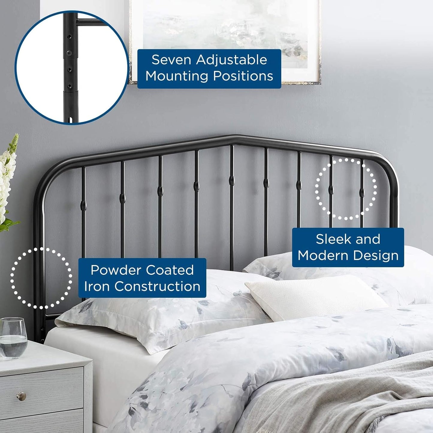 Lennon Modern Farmhouse Metal Queen Headboard in Black