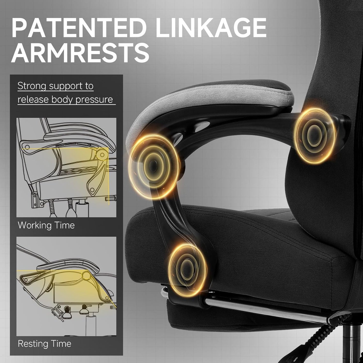 Office Chair, Gaming Computer Desk Fabric Chair with Footrest, High Back Ergonomic Office Chair with Pocket Spring Lumbar Support and Linkage Armrests Adjustable Height Swivel for Home Task