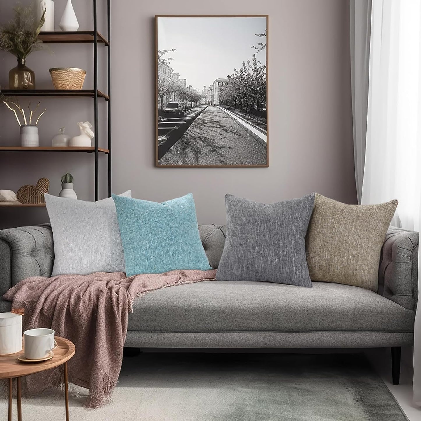 Christmas Chenille Decorative Throw Pillow Covers 18X18 Set of 2, Farmhouse Textured Square Neutral Solid Accent Pillow Covers for Couch Sofa Bed Living Room Home Decor, Grey