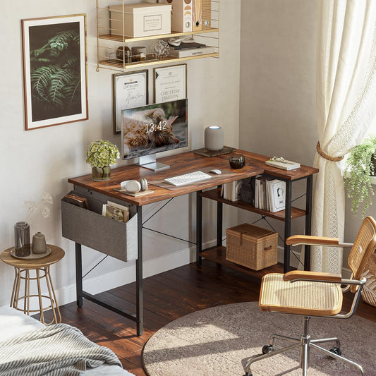 L Shaped Desk, 40" Computer Desk with Reversible Storage Shelves Home Office Corner Desk Study Writing Gaming Table, Brown
