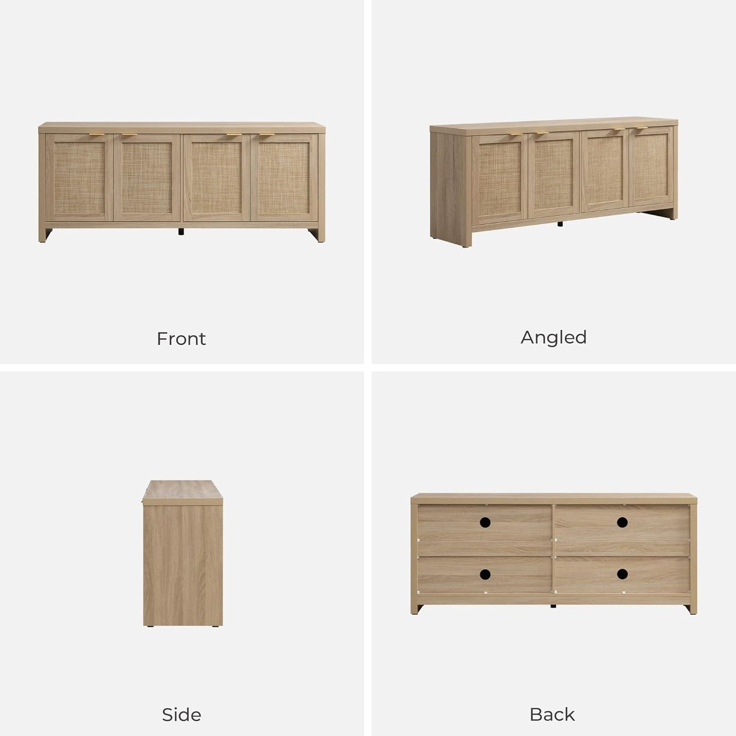 TV Stand for Living Room Boho Entertainment Center for Bedroom with 4 Rattan Cabinets Farmhouse Television Stands with Storage Large Media Console Table for Tvs up to 45 50 55 60 65 Inch