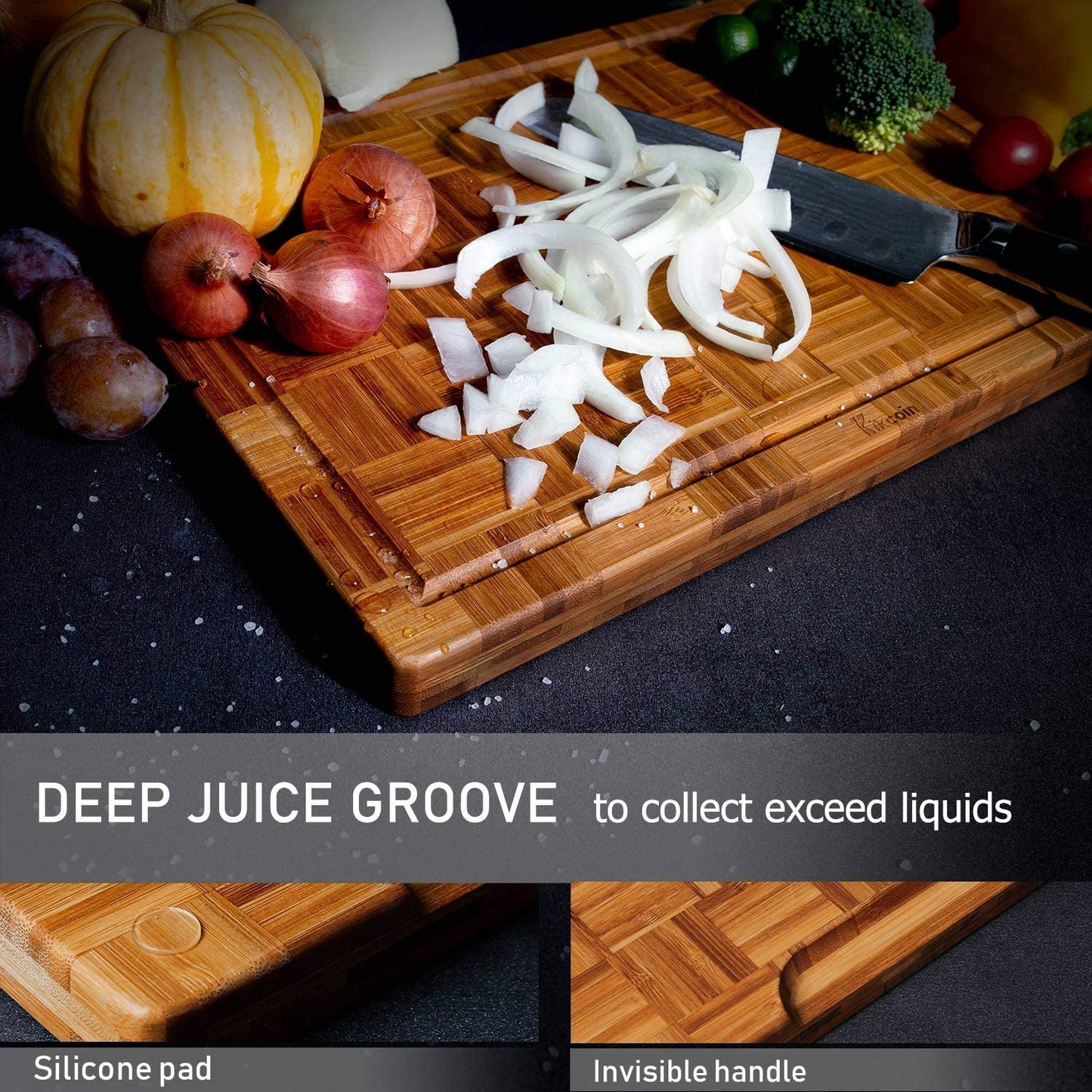 Extra Large Bamboo Cutting Boards, (Set of 3) Chopping Boards with Juice Groove Bamboo Wood Cutting Board Set Butcher Block for Kitchen, End Grain Serving Tray