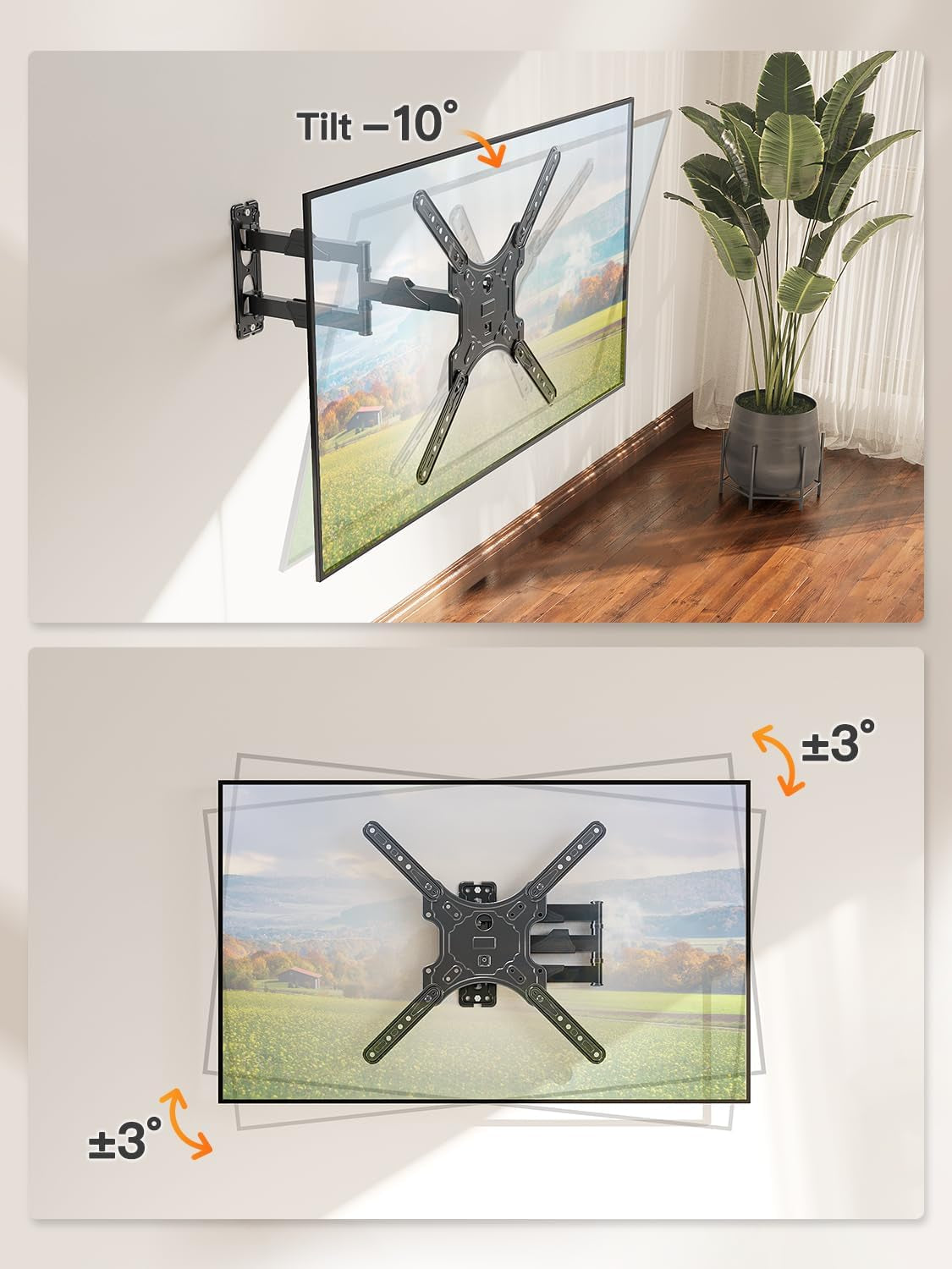 TV Wall Mount for Most 26-60 Inch Tvs, Swivel and Tilt Full Motion TV Mount with Single Stud Perfect Center Design, Wall Mount Bracket Max VESA 400X400Mm, Corner Mount Holds up to 77 Lbs.
