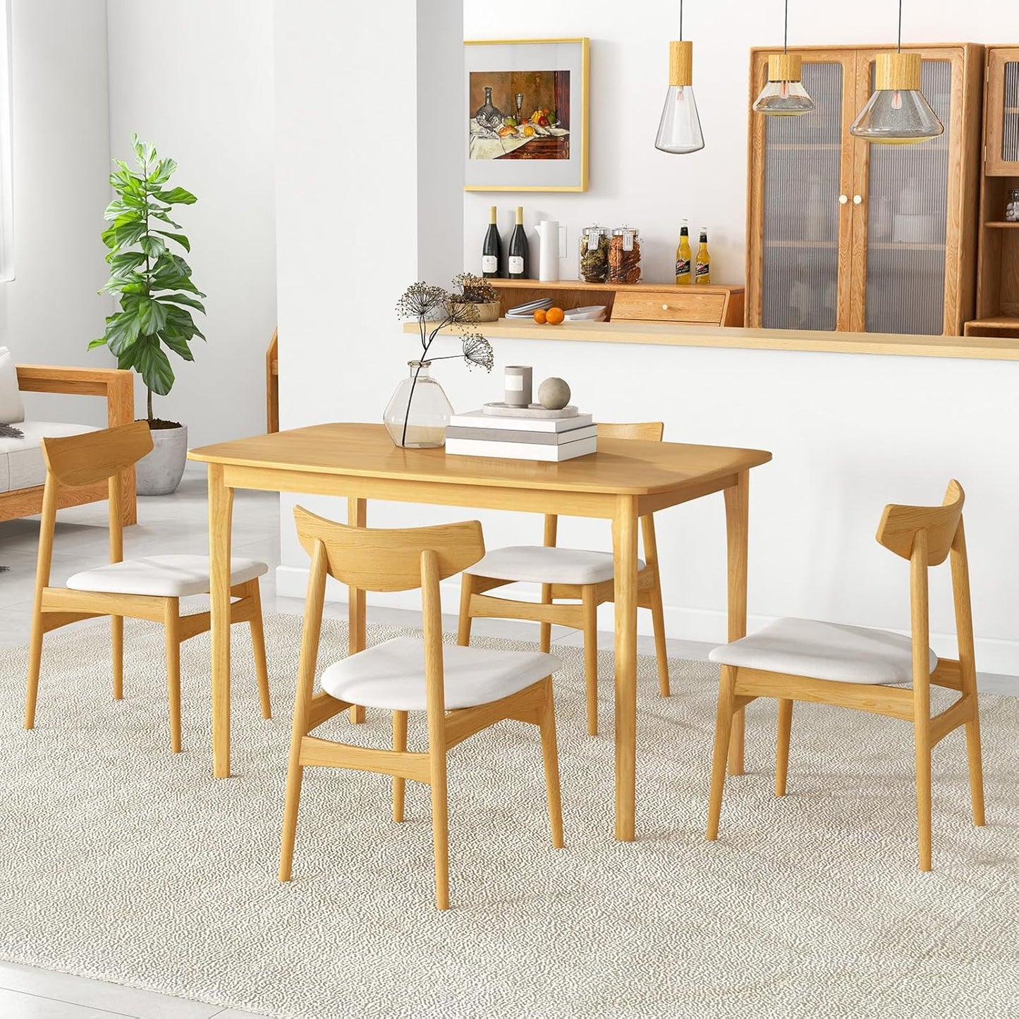 Rectangular Dining Table, Mid Century Modern Kitchen Table, Vintage Coffee Table W/Tabletop & Solid Wood Legs, Wood Farmhouse Table (Natural)