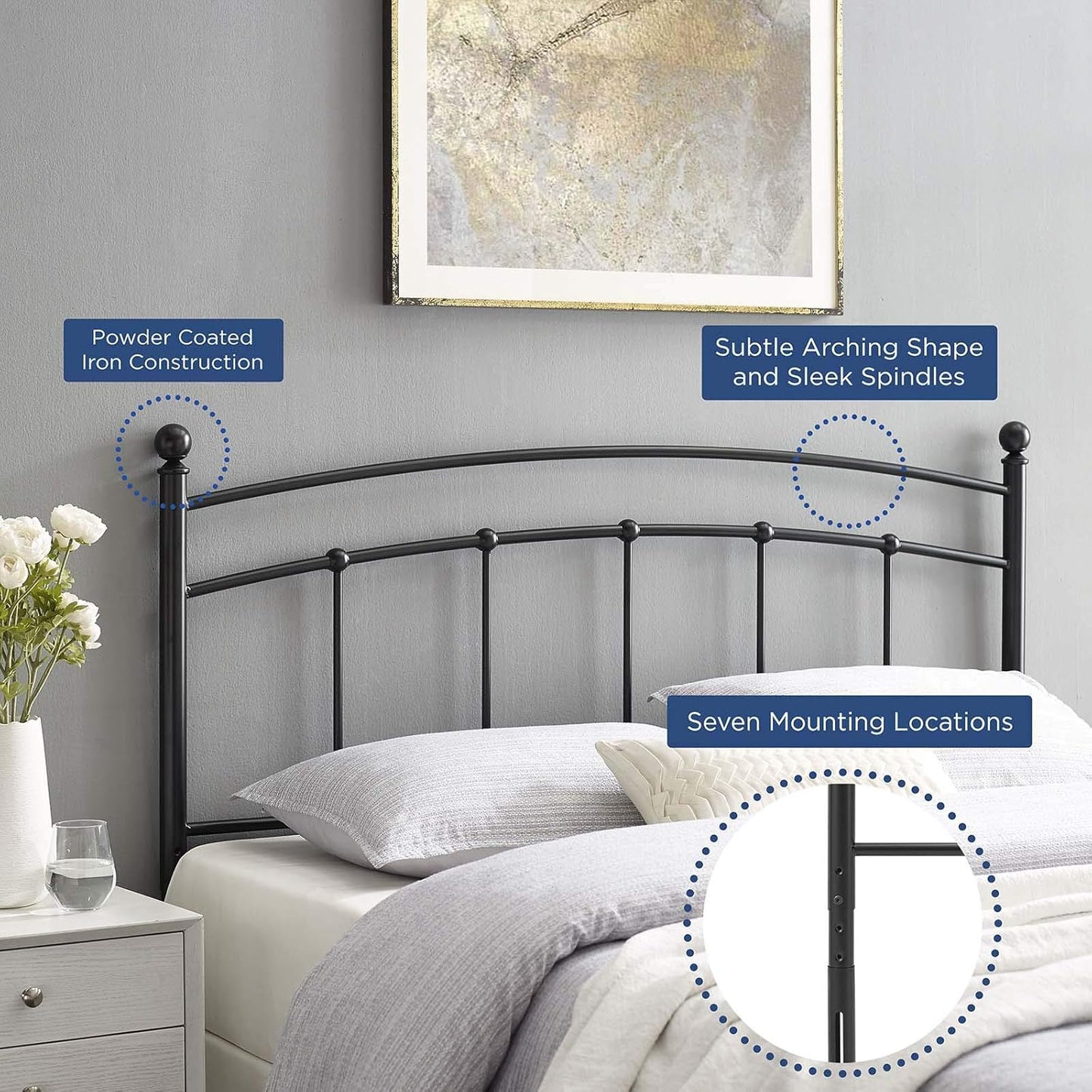 Abigail Queen Metal Headboard in Black