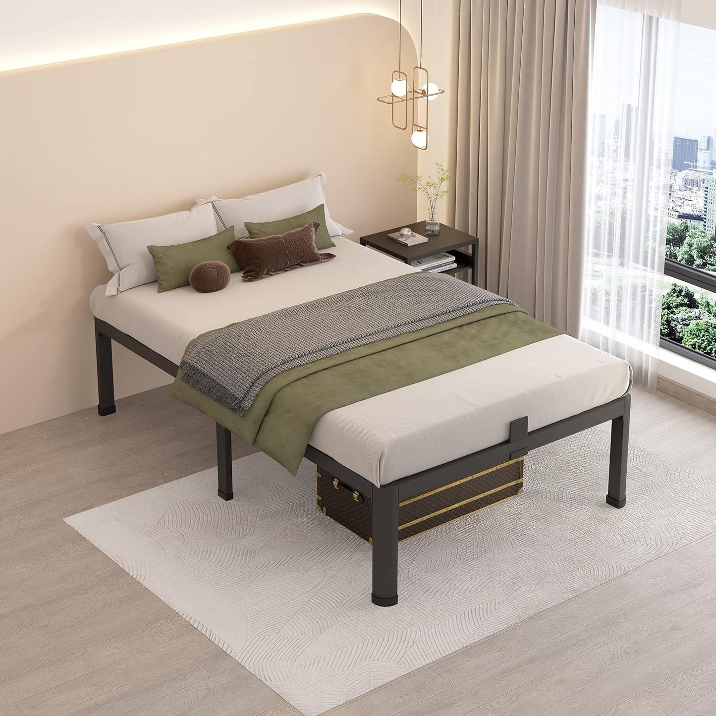 18 Inch Twin Bed Frames with round Corner Legs Mattress Slide Stopper No Box Spring Needed Heavy Duty Metal Platform Bed Frame Under-Bed Storage Space, 3000 LBS Steel Slats Support