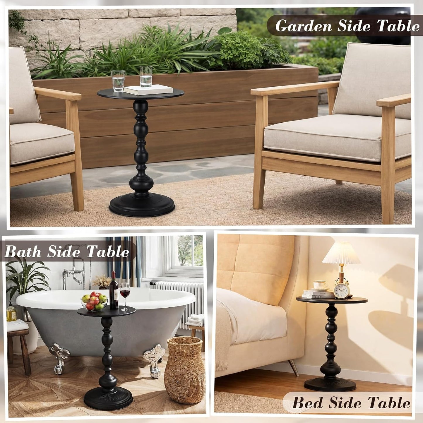2 Set Pedestal Metal round Side Table Small Black End Table Vintage Sofa Coffee Drink Tables for Small Space Matte Modern Drink Tables for Sofa, Living Room, Bedroom, Bed, 11.8"W X 20.47"H