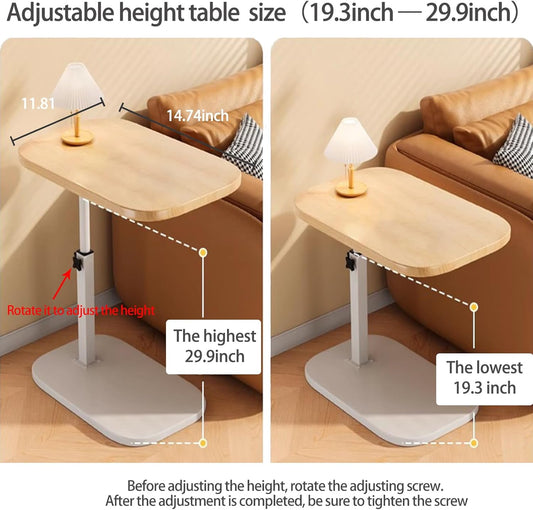 Pedestal Adjustable C Table for Small Spaces,C Shaped End Table Desktop Can Turn 360° and the Height of the Sofa Small TV Tray Table Can Be Adjusted for Couch