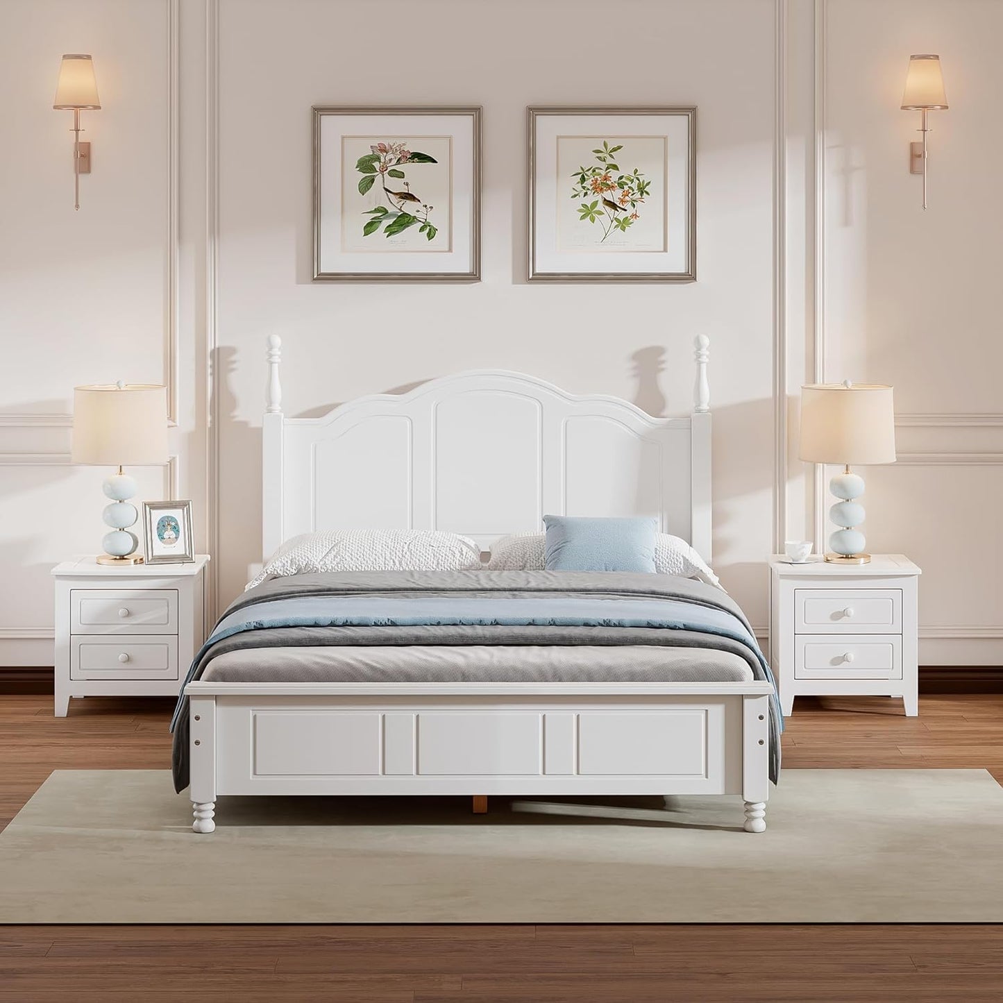 3-Pieces Bedroom Sets,Full Size Wood Platform Bed Frame for Boys Girls Kids Adults Toddler and Two Nightstands-White
