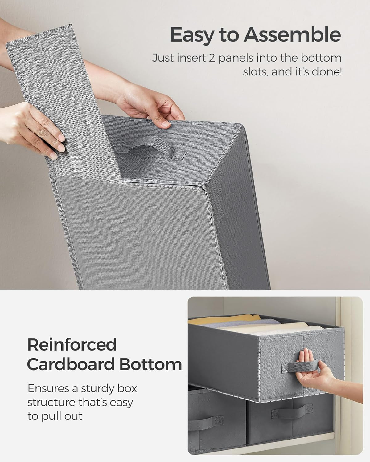 Set of 2 Large Size Wardrobe Clothes Organizers, 6-Compartment Foldable Drawer Organizers with Handles, 16.5 X 11.8 X 6.7 Inches, for Pants, Sweaters, Jeans, Dove Gray URUS009G02