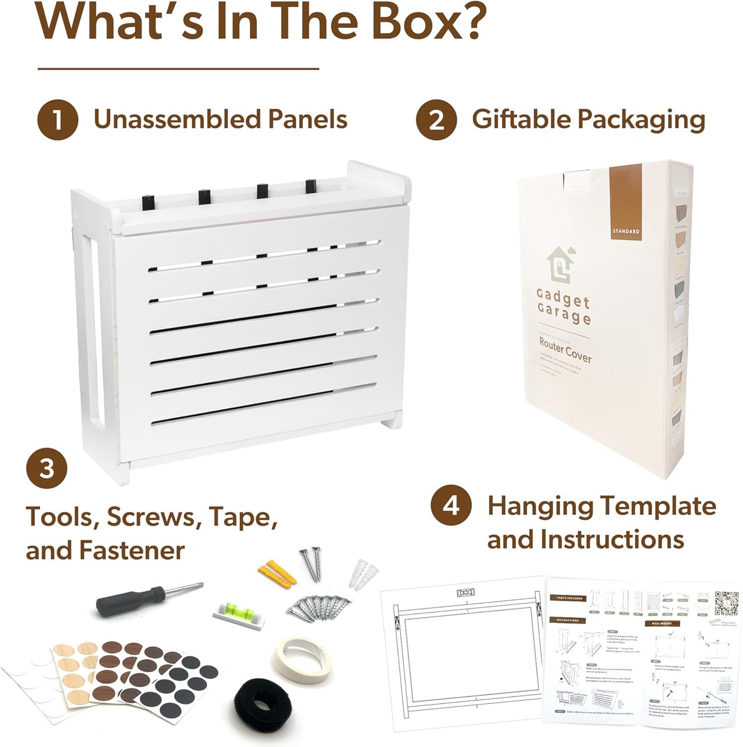 Wooden Wifi Router Storage Box - Standard Wall Mountable Decorative Modem Shelf Hider Cover with Cable Management System - Rustic Home Organization Solution for Most Routers up to 11" Tall - White