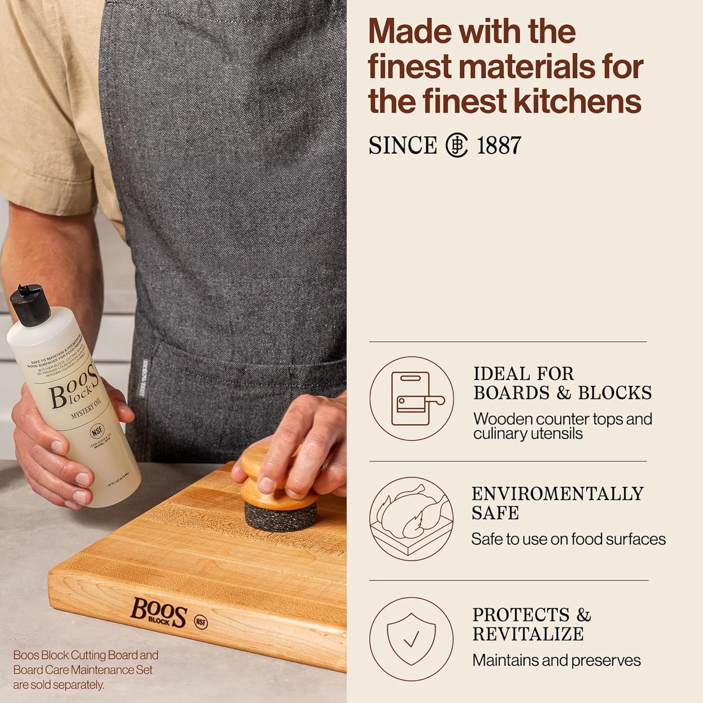 3-Piece Care Set, 16 Oz Mystery Oil, 5 Oz Board Cream & round Applicator - All-Natural Maintenance Formula for Butcher Blocks, Cutting Boards, Wooden Countertops & Wood Utensils