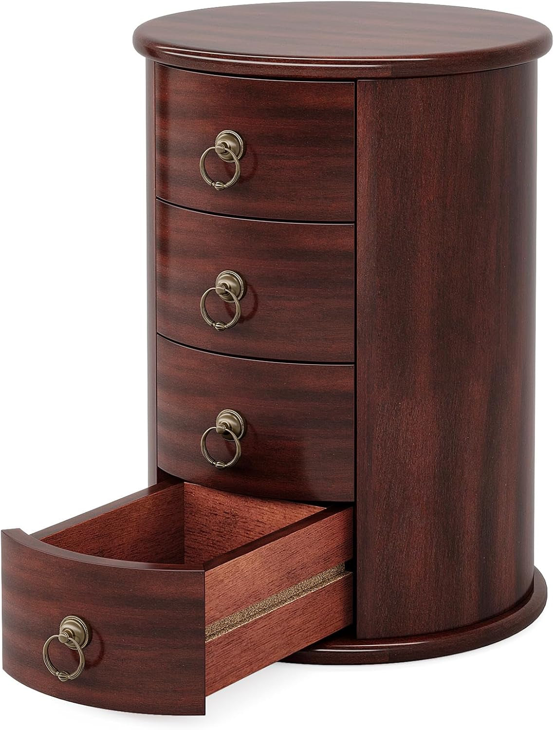 Solid Wood End Table Set of 2, round Side Table with 4 Drawers, Vintage Bedside Table Nightstand for Small Spaces, Living Room, Bedroom, No Assembly Required (2, Cherry Brown)