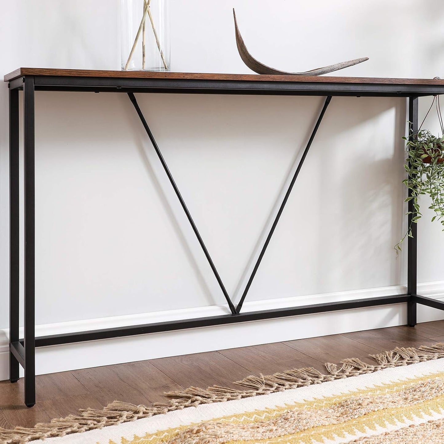 Console Sofa Table, Narrow Entryway Table, for Living Room, Bedroom, Easy Assembly, Charcoal Gray and Ink Black ULNT020B04