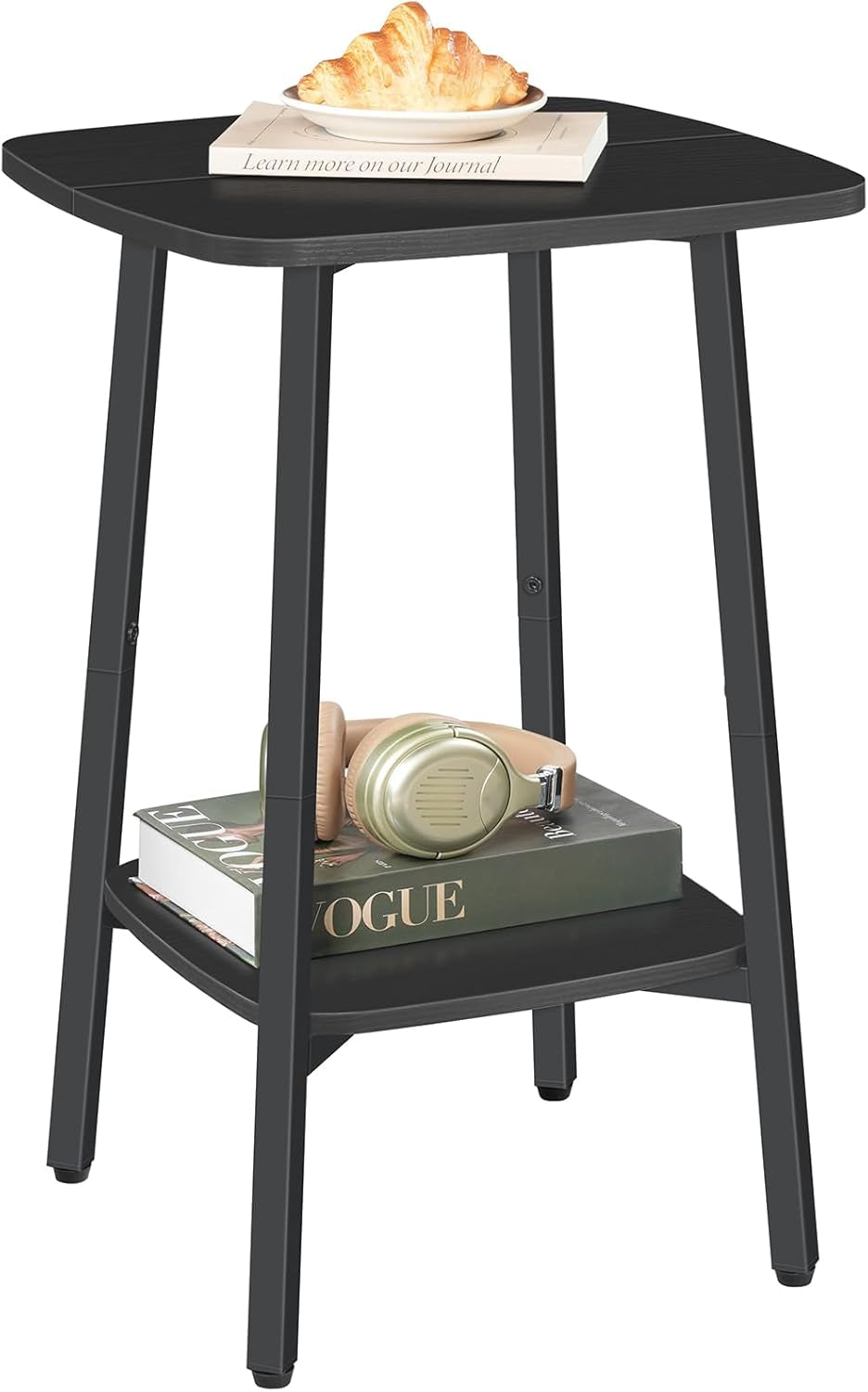 Side Table, 2-Tier Square Sofa End Table, Small Storage Nightstand, for Small Spaces, Living Room Bedroom Accent Table, Rustic Brown and Black BF181BZ01