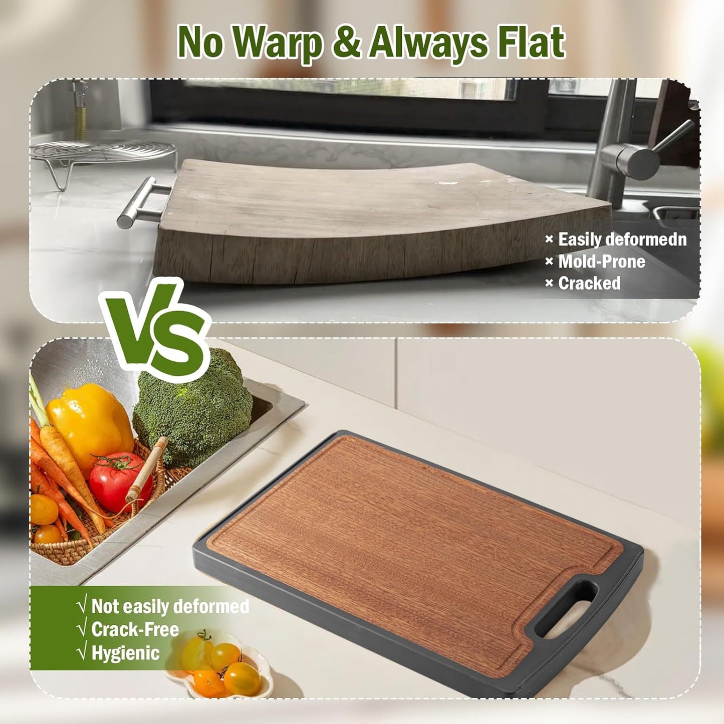 Titanium Cutting Board Double Sided, 15” Wood Cutting Board for Kitchen, GR1 Titanium & Ebony Large Chopping Board for Meat with Juice Groove for Meat & Veggies