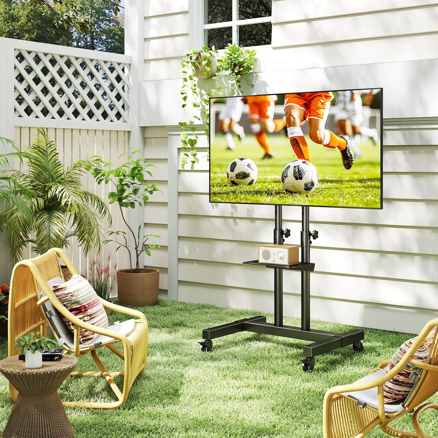 Mobile TV Stand Rolling TV Cart Floor Stand with Mount on Lockable Wheels Height Adjustable for 32-83 Inch TV Stand Flat Screen or Curved Tvs Monitors Display Trolley Loading 110 Lbs