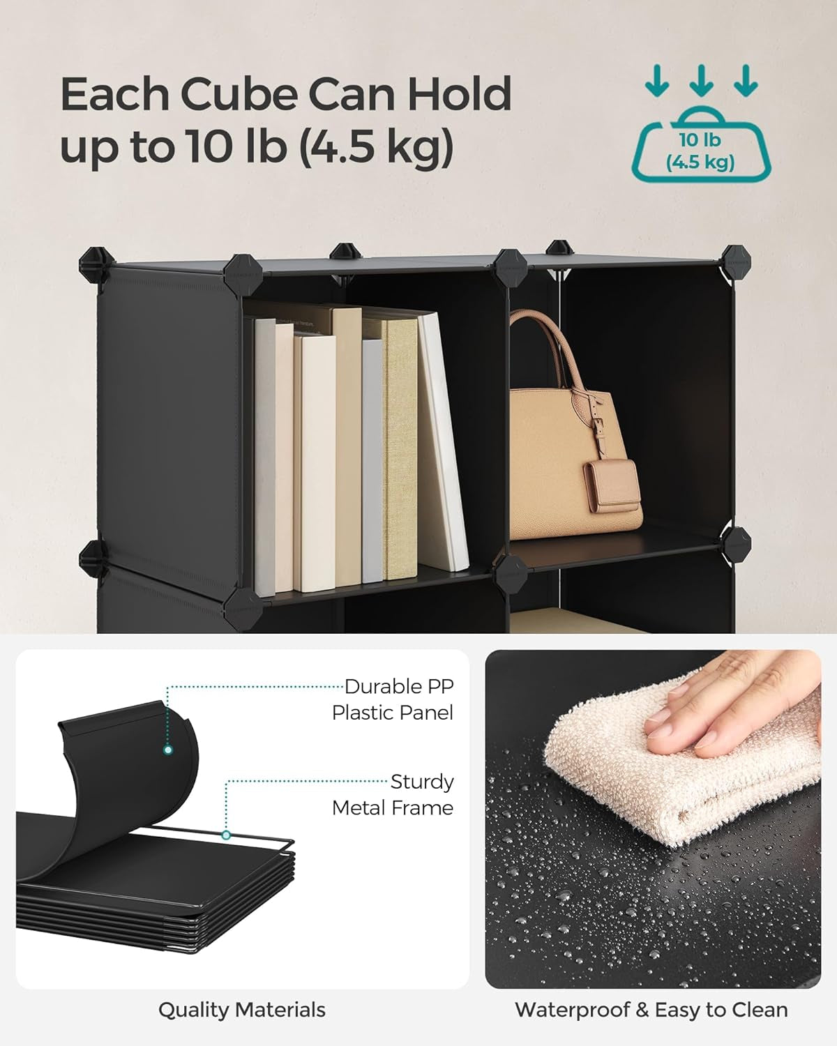 Cube Storage Organizer, 12-Cube Closet Storage Shelves, Modular Bookcase, Black ULPC34HV1
