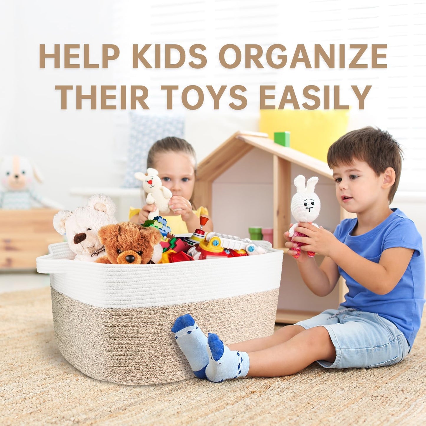 75L Large Cotton Rope Basket 22" X 17" X 12",Large Blanket Basket with Handle,Woven Baskets for Storage,Storage Baskets for Organizing