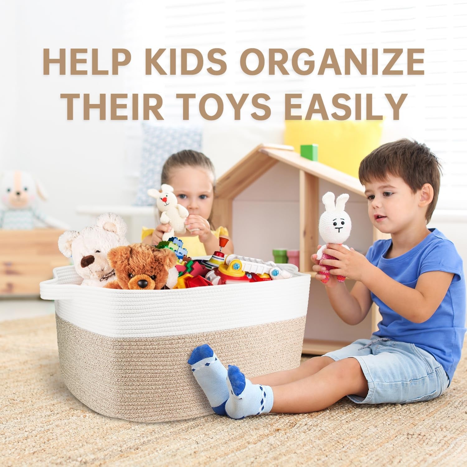 75L Large Cotton Rope Basket 22" X 17" X 12",Large Blanket Basket with Handle,Woven Baskets for Storage,Storage Baskets for Organizing