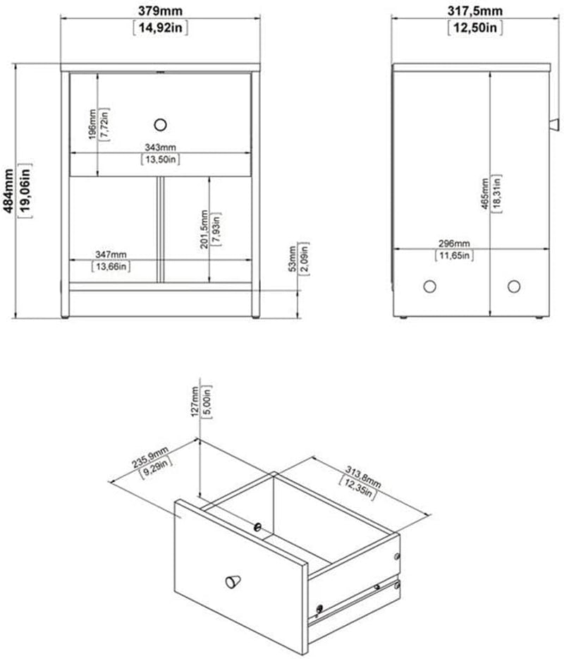 3 Piece Bedroom Set with 6-Drawer Double Dresser and Two of 1-Drawer Nightstand in Black
