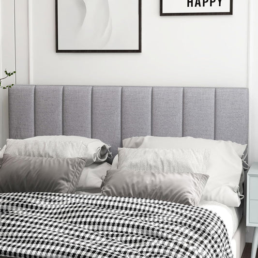 Linen Upholstered Headboard for Full & Queen Size Bed, Vertical Channel Tufted Rectangular Headboard with Solid Wood Legs & Adjustable Width, Padded Bed Backboard, Easy Assembly (Gray)