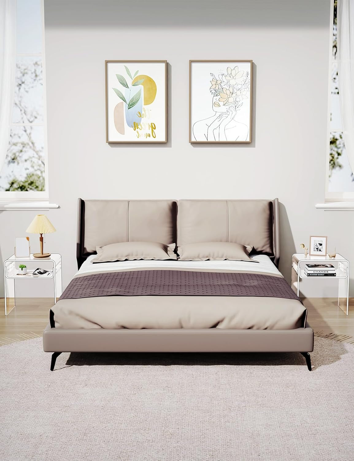 Clear Acrylic End Table 2-Tier Bedside Nightstand for Living Room Bedroom Home Decor (Clear Double)