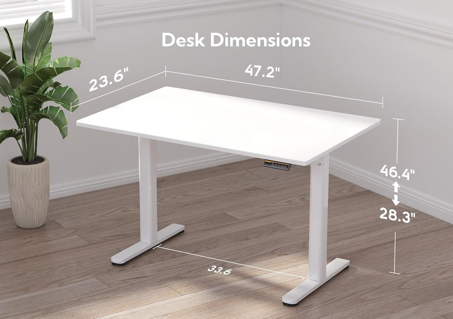 Glass Standing Desk, 48X24 Inch White Standing Desk Adjustable Height Electric Stand up Quick Install for Computer Desks, Super White