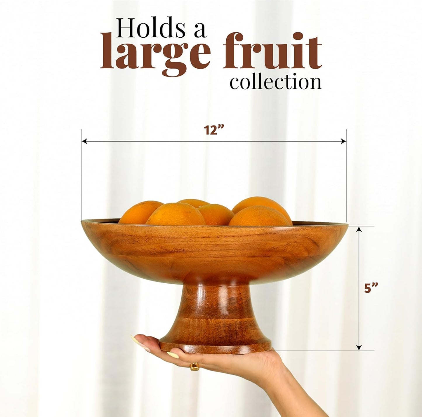 Wooden Fruit Bowl for Kitchen Counter | 12" Large Premium Eco Friendly Banana Fruit Basket for Kitchen | Acacia Wood Bowl with Holder, Pedestal for Table Decor, Centerpiece for Dining Table