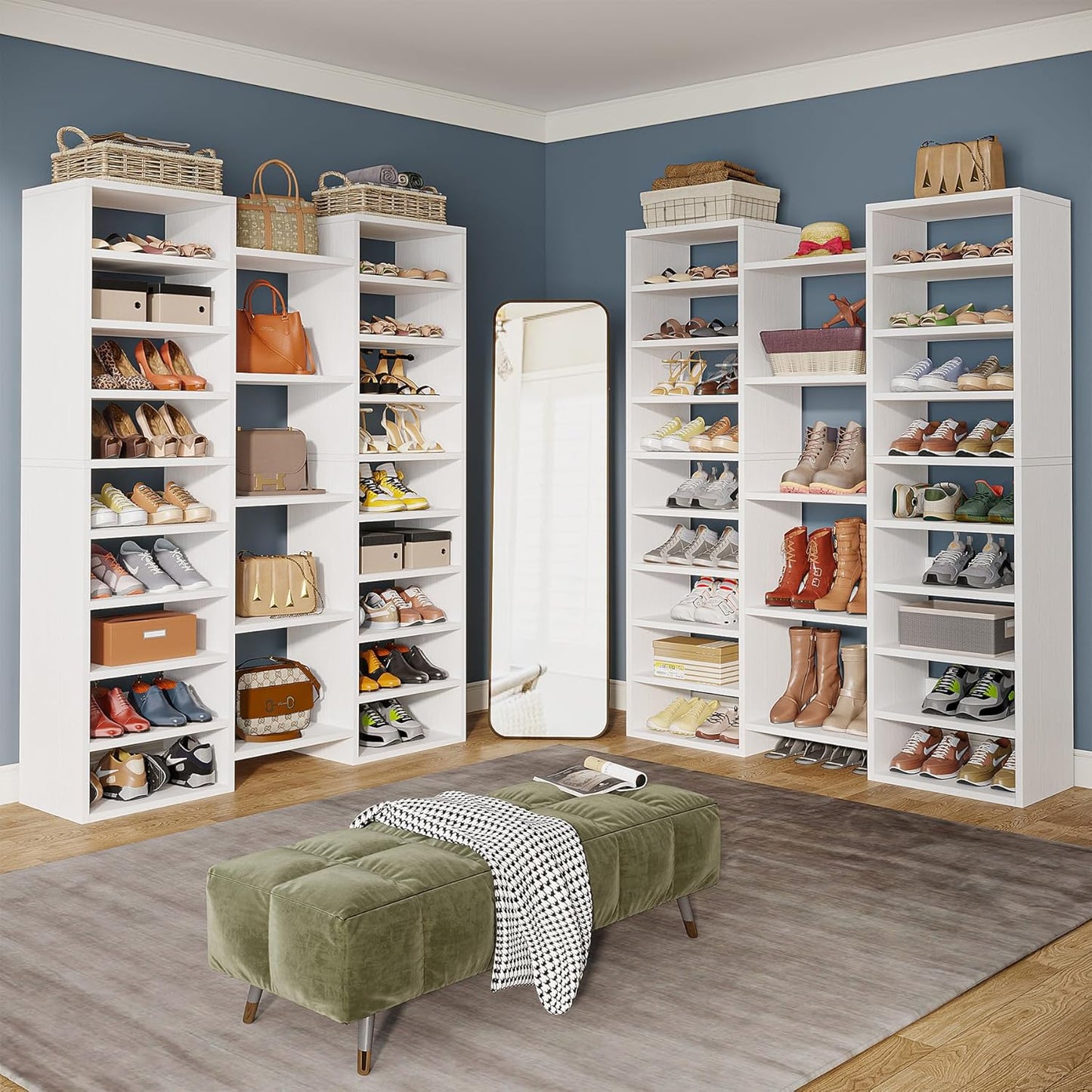 14-Tier Shoe Rack, White Shoe Storage Cabinet with 22 Open Cubbies, 46 Pairs Wide Entryway Shelf for Shoes, Modern Organizer for Closet Living Room Entryway Hallway