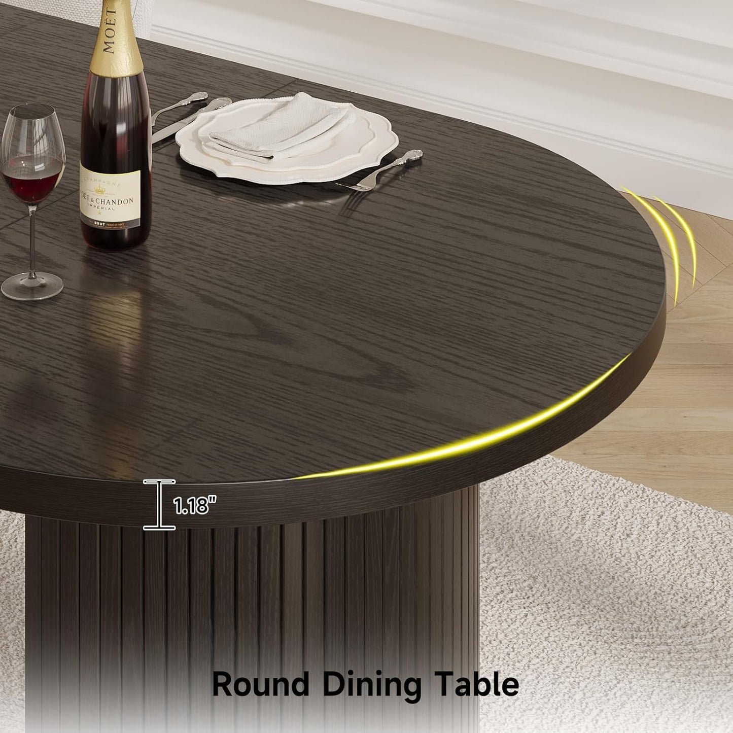 70.8 Inch Dining Table for 4-8, Oval Dining Room Table with Curved Fluted Wood Strip Base, Mid-Century Modern Kitchen Tables with Footpads, Dinner Tables for Living Room, Dining Room, Black