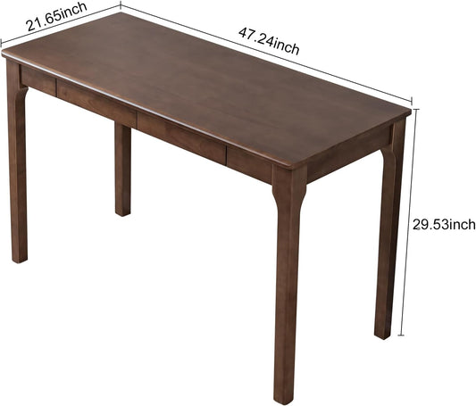 Solid Wood Desk, Gaming Study Home Office Desks for Work, Student PC Desk for Bedroom, Small Computer Desk for Small Spaces, Easy to Assemble (Walnut Color, 47Inch)