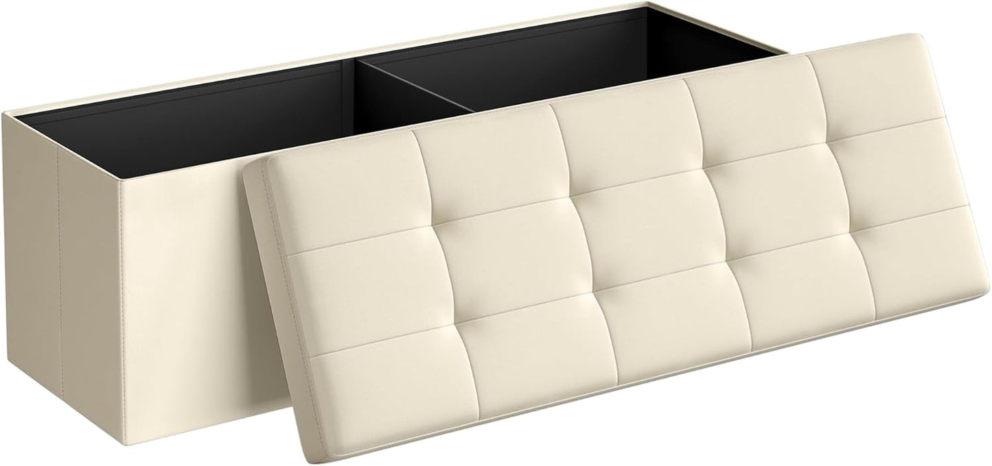 MAZIE Collection - 43 Inches Folding Storage Ottoman Bench, Ottoman Foot Rest, End of Bed Bench, Storage Chest, Load 660 Lb, for Living Room, Bedroom, Entryway, Dark Gray ULSF77K