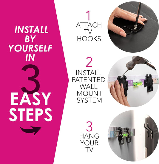 Hangsmart TV® Wall Mount NO Stud - Original & Patented Easy Install, DIY for 19-100" Tvs, Holds up to 150LBS, Fits Most LED LCD Flat Screens & Monitors, Includes Hardware